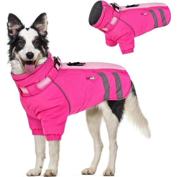 Dog Winter Jacket with Harness Waterproof Dog Snowsuit Reflective Turtleneck Dog - Picture 1 of 8